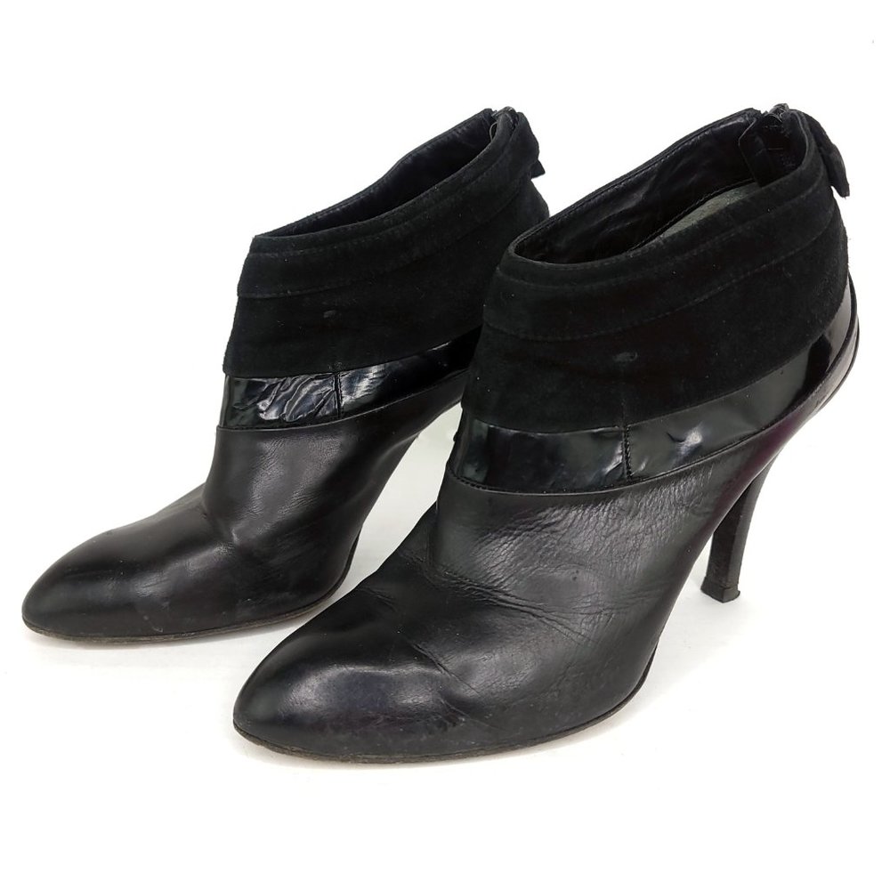 Costume National Black Leather Suede Button Heels Made in Italy - Picture 2 of 8